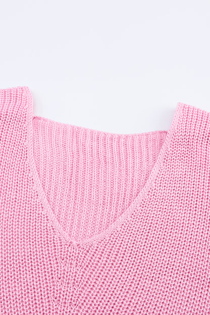 Black Ribbed Knit V Neck Sweater