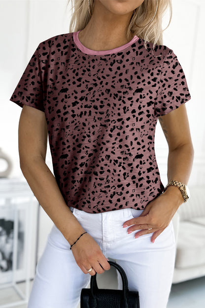 Animal Spotted Print Round Neck Long Sleeve Top