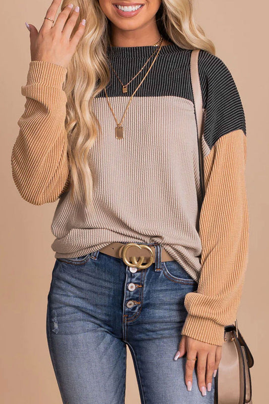 Mineral Red Plus Size Ribbed Colorblock Long Sleeve Top