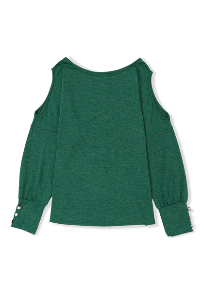 Black Asymmetrical Cut Out Buttoned Long Sleeve Top