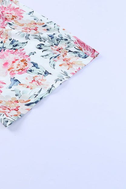 White Floral Patchwork Ribbed Maxi Dress with Pockets