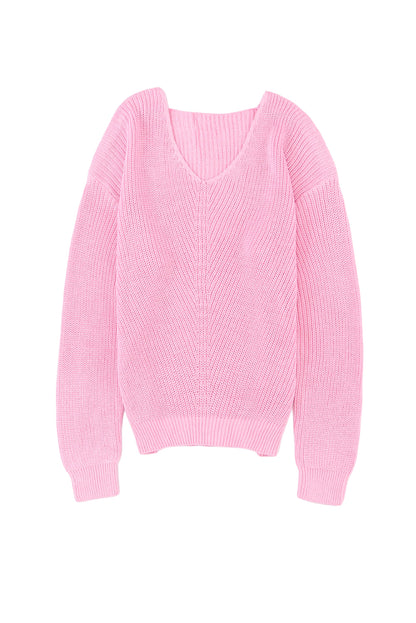 Black Ribbed Knit V Neck Sweater