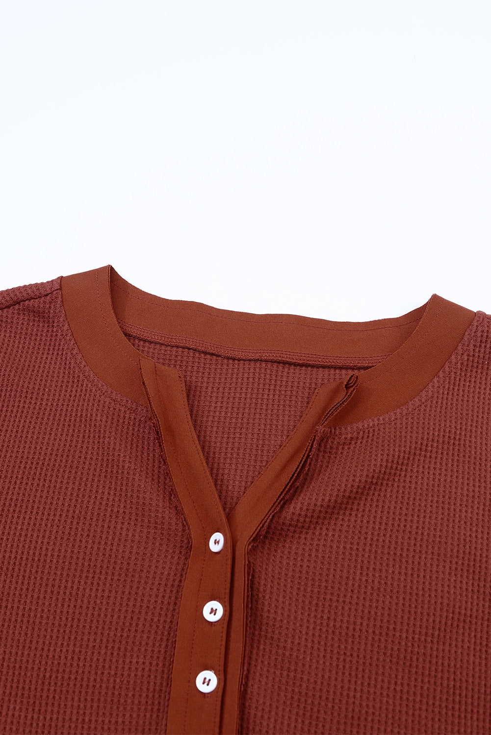 Black Trimmed Neckline Waffle Knit Henley Top