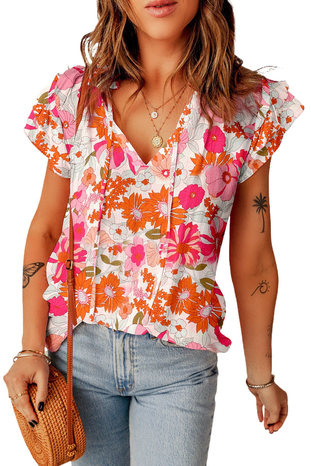 Oatmeal Boho Floral Smocked Waist Super Loose Pants
