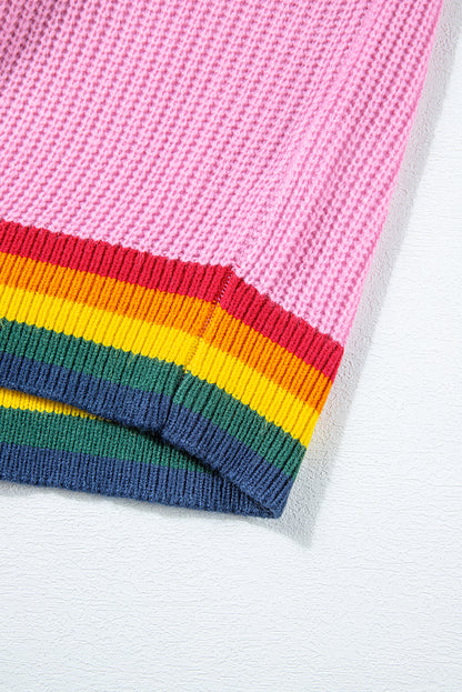 White Merry & Bright Colorful Stripes Trim Sweater