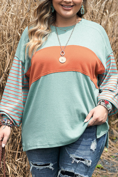 Peach Blossom Colorblock Striped Bishop Sleeve Top
