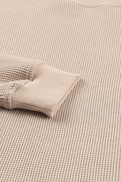 Pink Crew Neck Ribbed Trim Waffle Knit Top