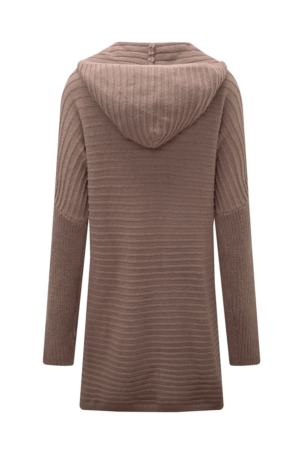 Black Horizontal Rib Knitted Open Front Hooded Cardigan