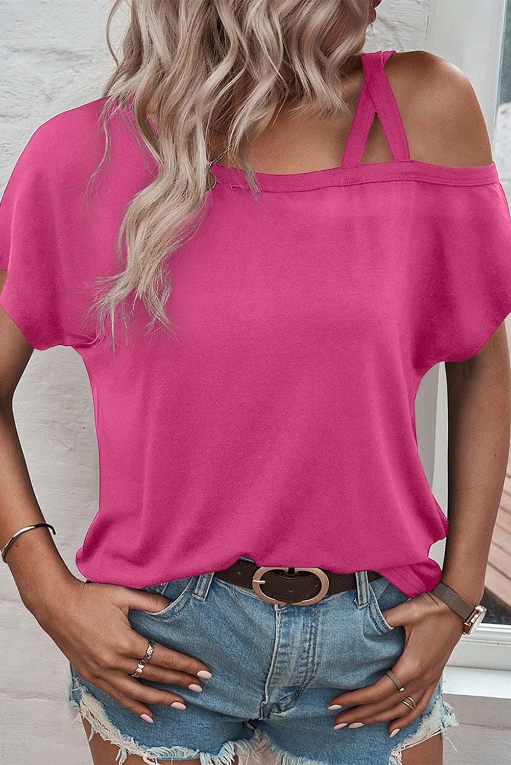 Black One Shoulder Long Sleeve Shift Blouse