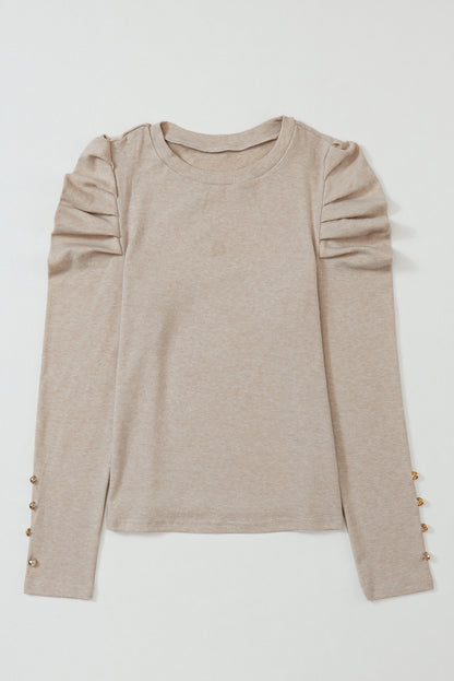 Gray Buttoned Puff Long Sleeve Sheath Top