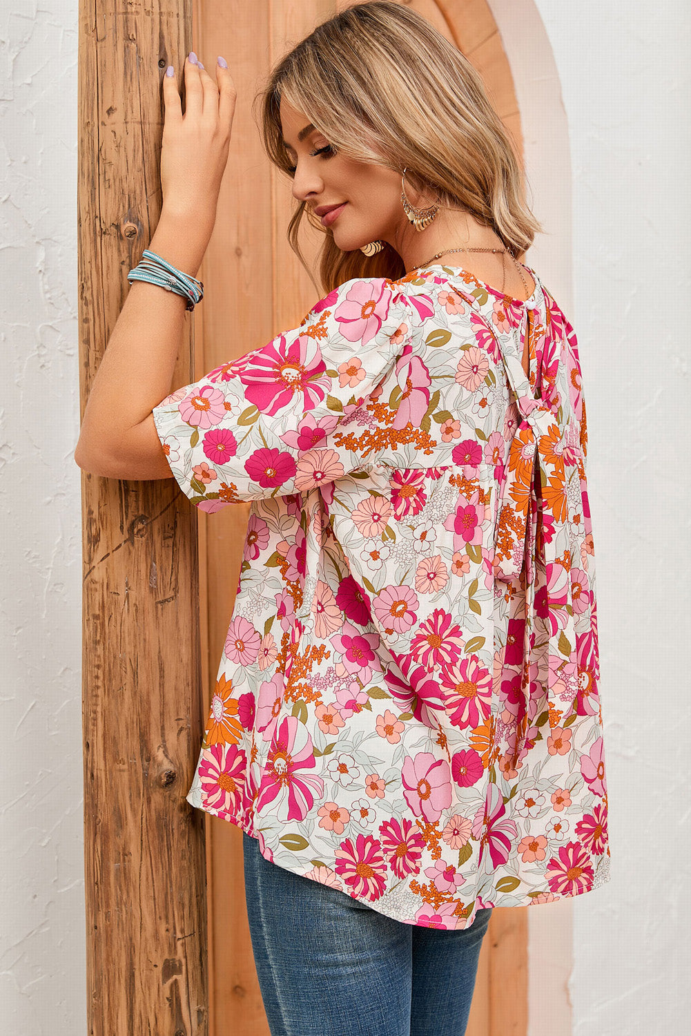 Oatmeal Boho Floral Smocked Waist Super Loose Pants