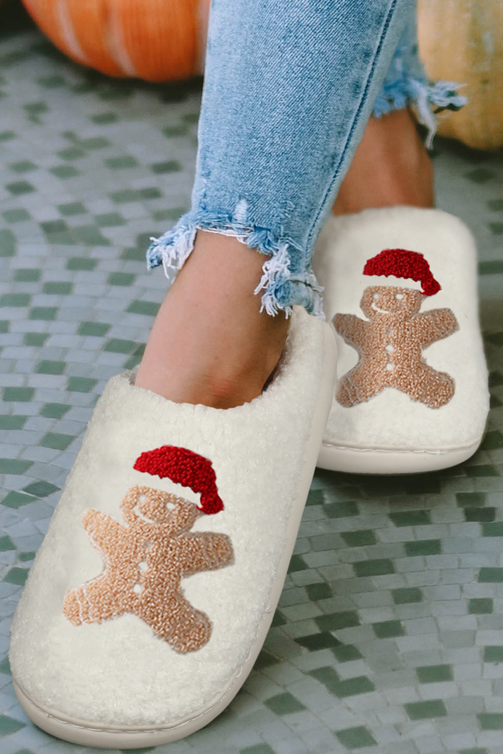 White Christmas Deer Home Indoor Plush Slippers