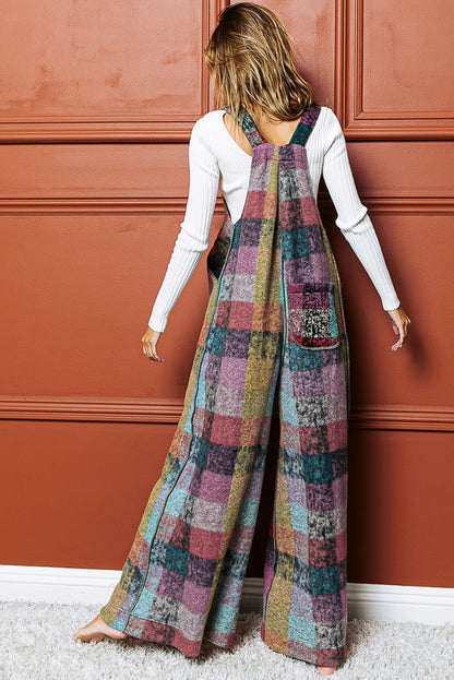 Multicolor Brushed Plaid Buttoned Pullover Oversized Hoodie
