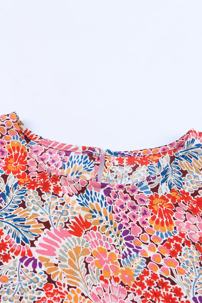 Multicolor Gorgeous Floral Print Tie V Neck Ruffle Dress