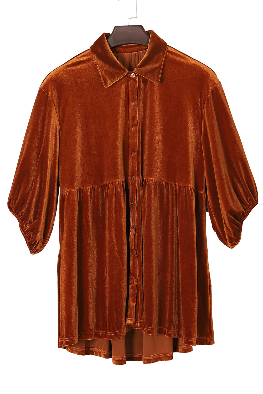 Pale Khaki 3/4 Sleeve Tunic Babydoll Velvet Shirt