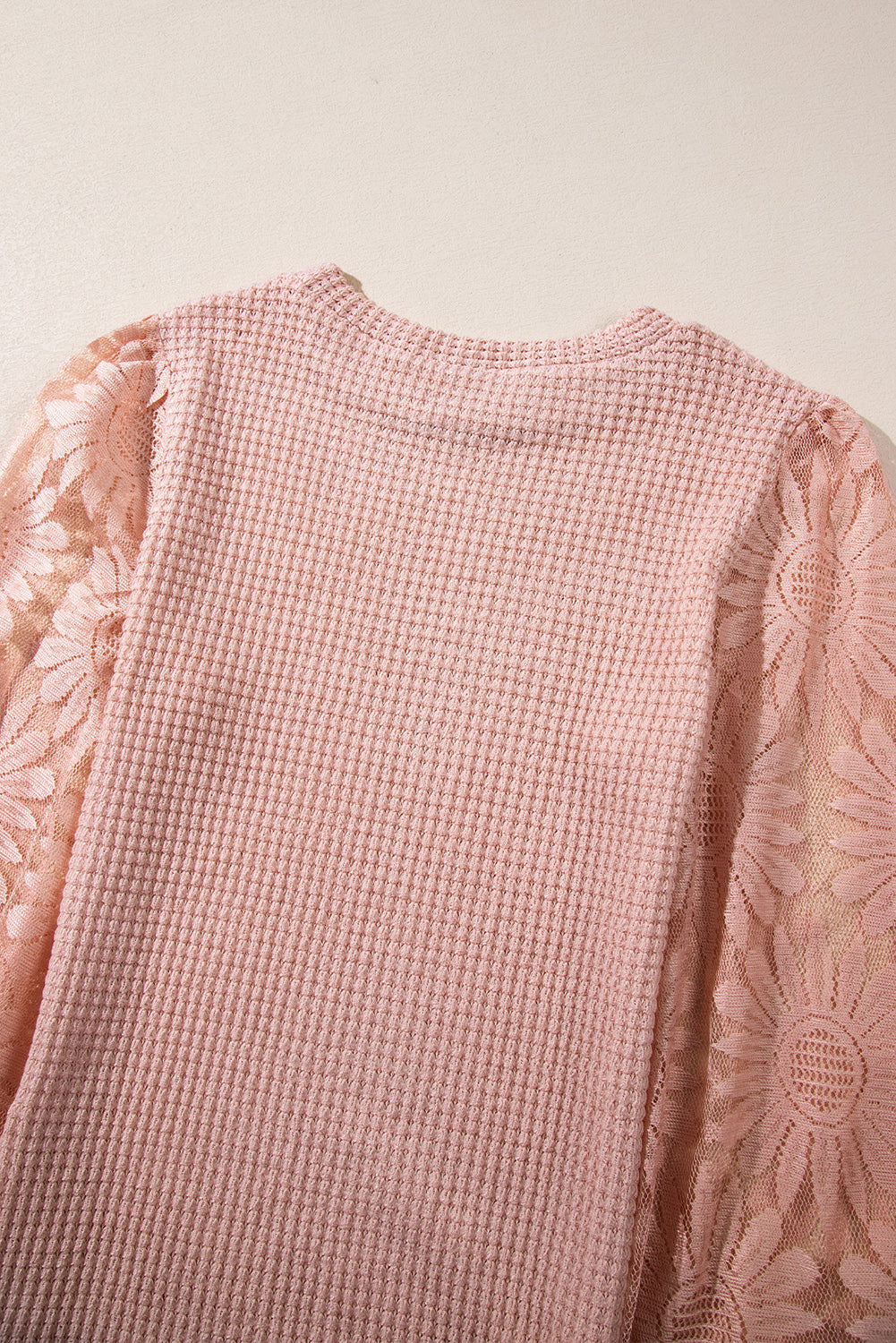 Black Sunflower Mesh Bubble Sleeve Waffle Knit Top