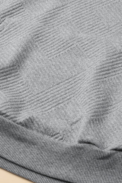 Light Grey Textured Knit Buttoned Kangaroo Pocket Sweatshirt