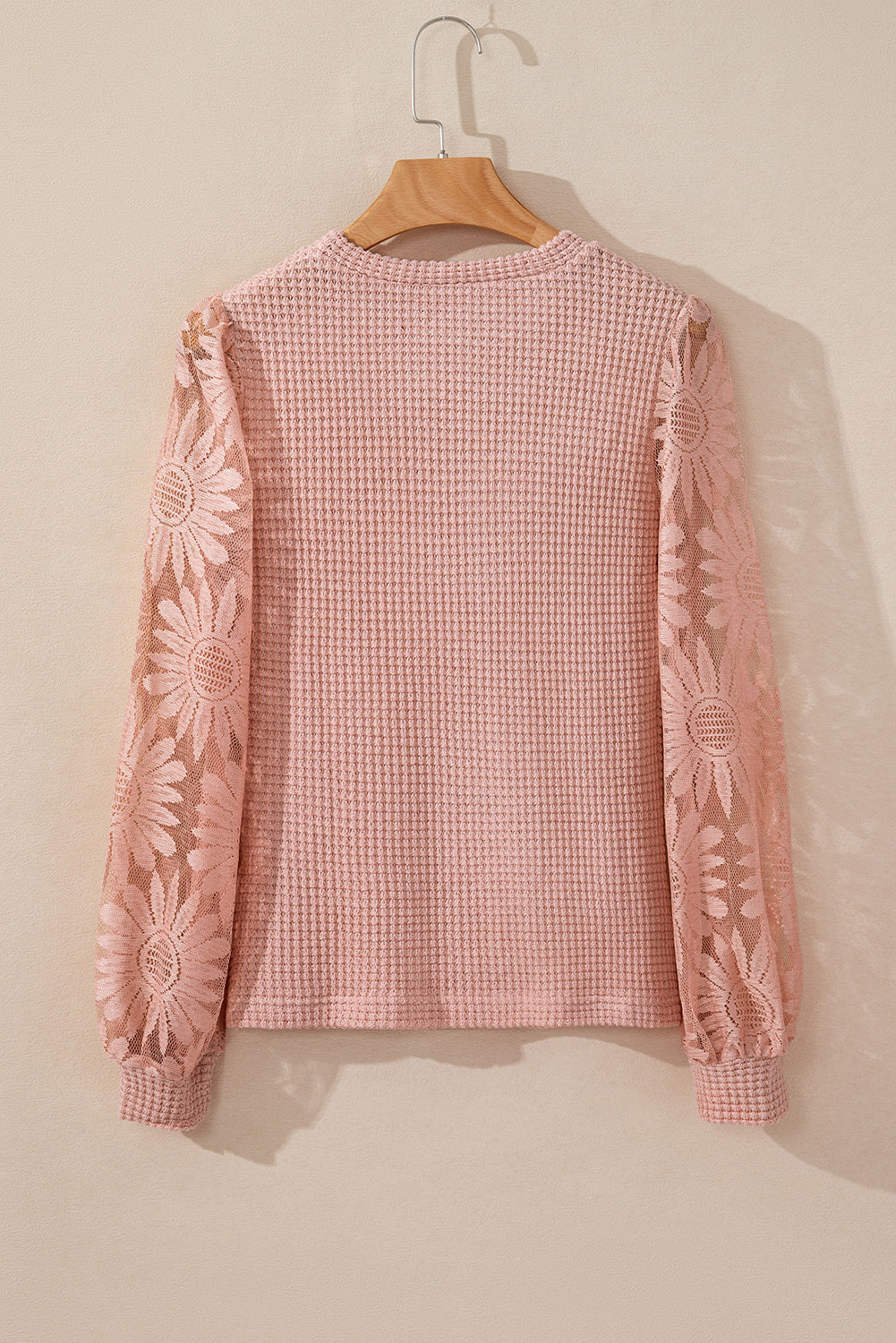 Black Sunflower Mesh Bubble Sleeve Waffle Knit Top