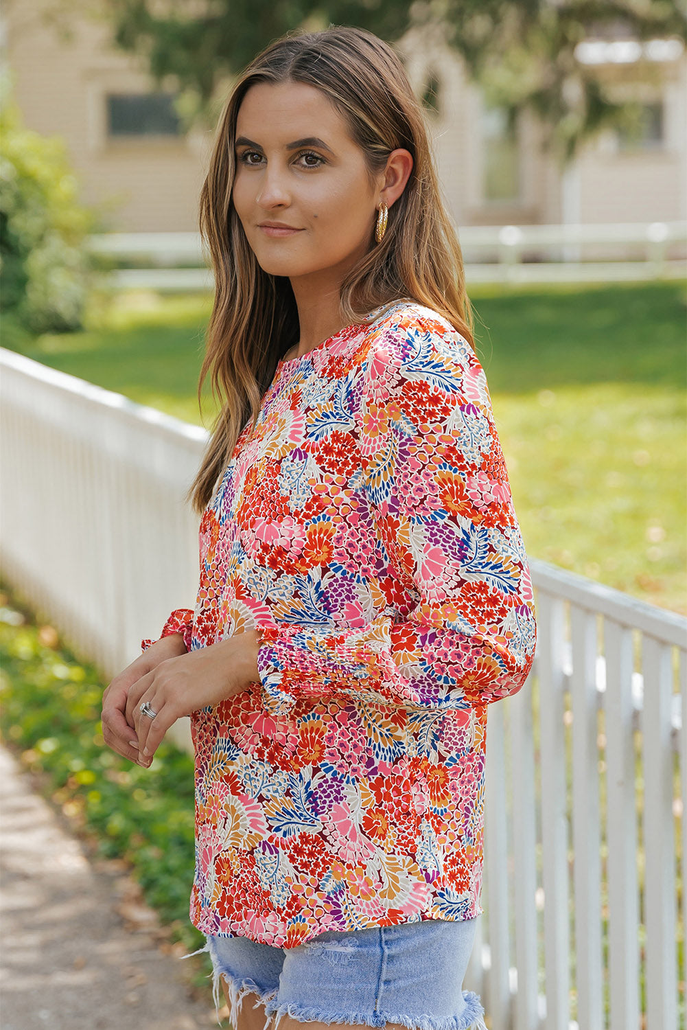 Multicolor Gorgeous Floral Print Tie V Neck Ruffle Dress