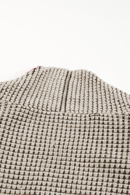 Gray Plaid Knitted Long Open Front Cardigan