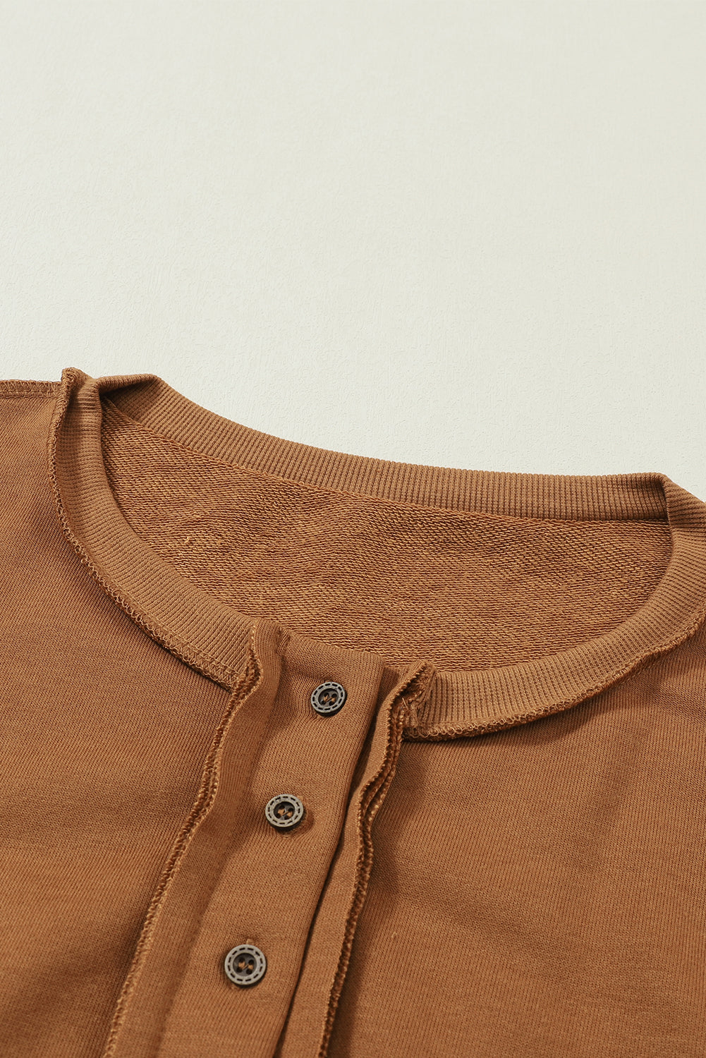Black Drop Shoulder Henley Buttons Sweatshirt