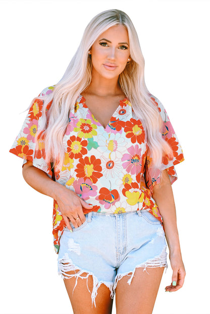 Multicolor Plus Size Floral Button Keyhole Back Ruffle Romper