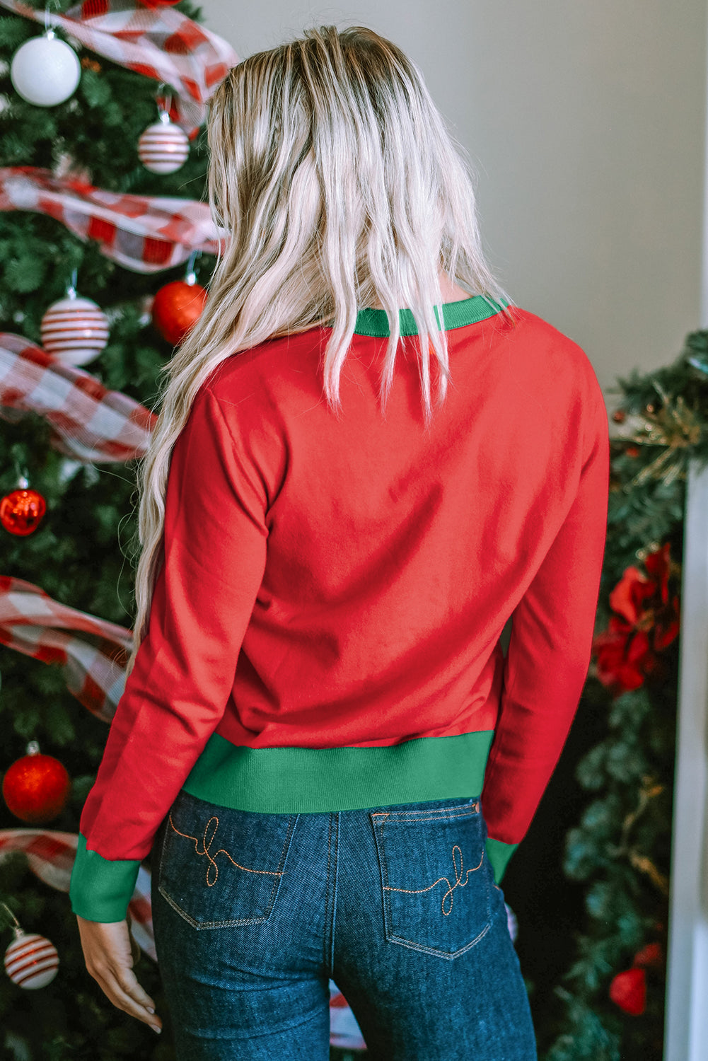 Black Holly Jolly Round Neck Casual Sweater