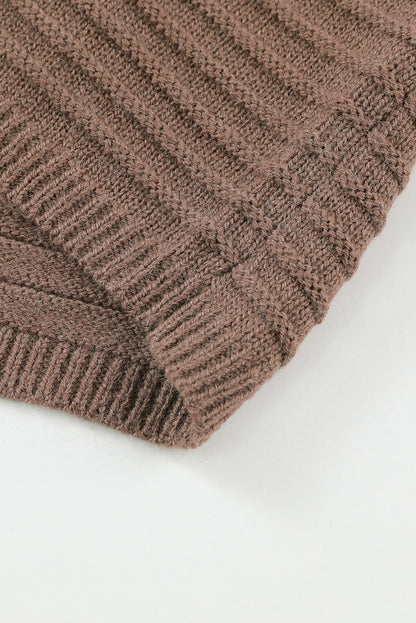 Black Horizontal Rib Knitted Open Front Hooded Cardigan