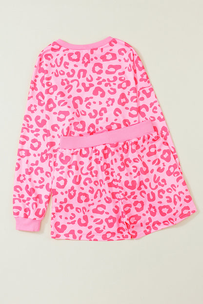 Leopard Print Zipped Split Neck Drawstring Pants Set