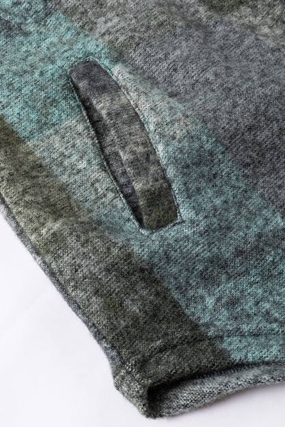 Multicolor Brushed Plaid Buttoned Pullover Oversized Hoodie