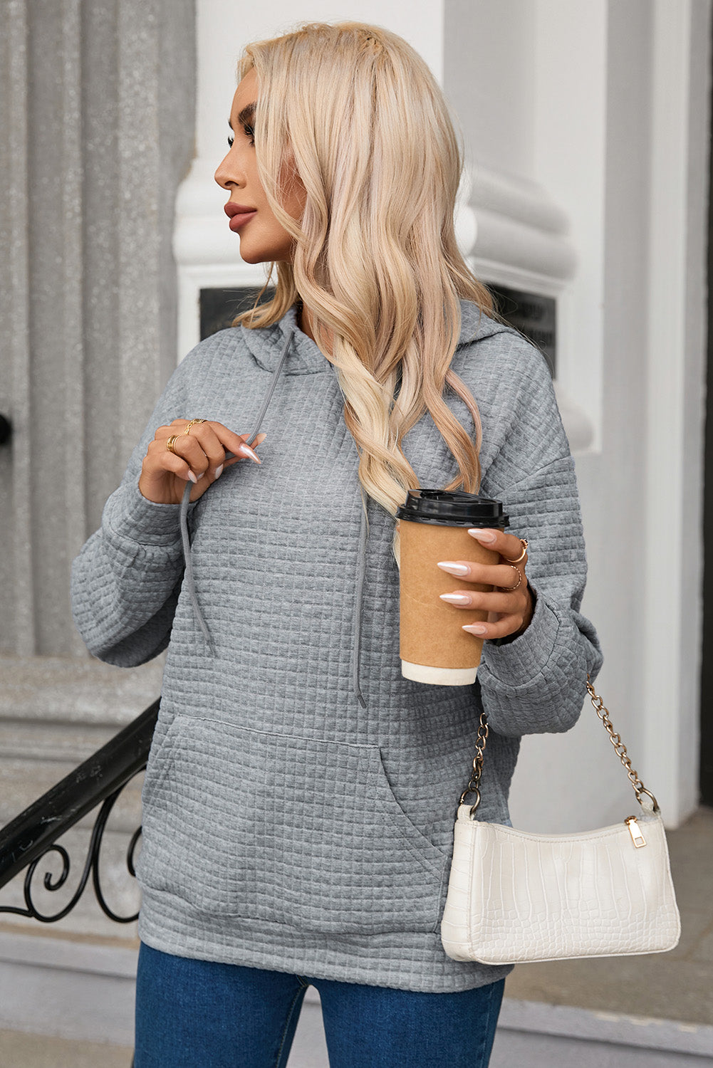 White MERRY AND BRIGHT Lattice Texture Hoodie