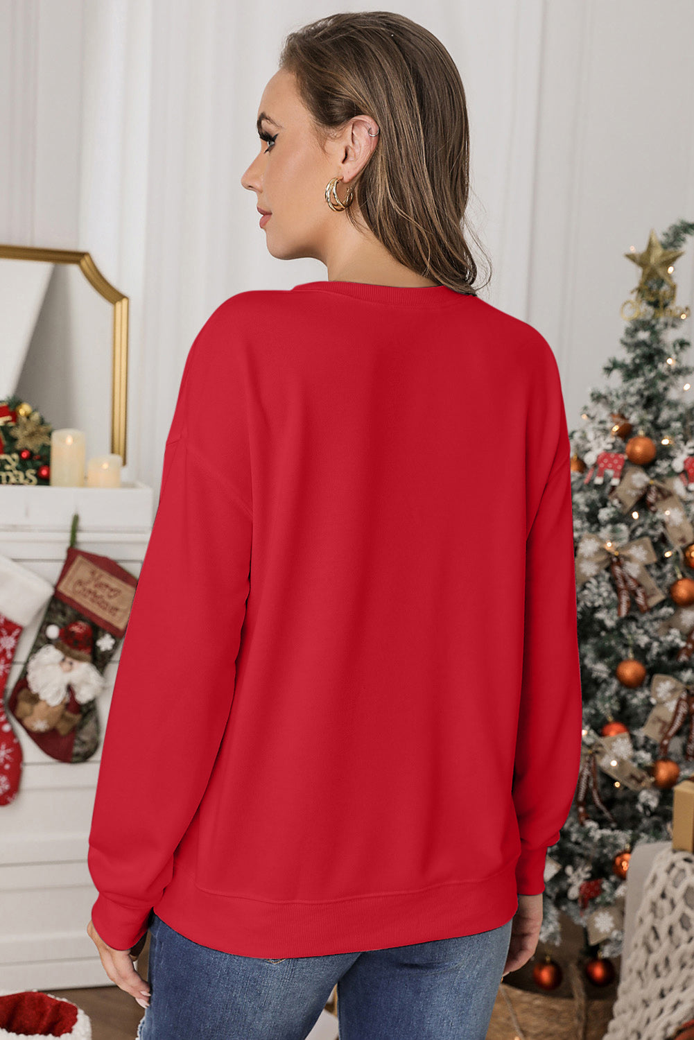 Pink MERRY Alphabet Print Loose Fit Christmas Sweatshirt