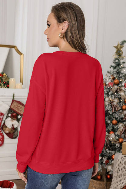 Pink MERRY Alphabet Print Loose Fit Christmas Sweatshirt