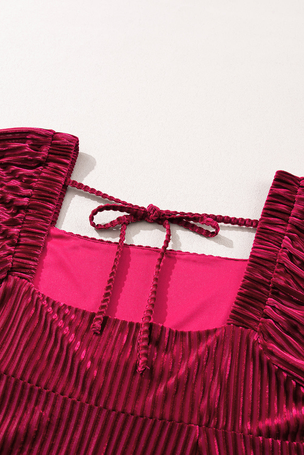 Pink Smocked Ribbed Velvet Babydoll Top