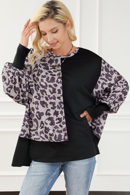 Black Merry Christmas Leopard Trees Graphic Sweatshirt