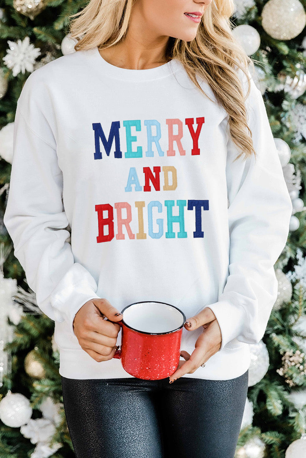 Pink MERRY Alphabet Print Loose Fit Christmas Sweatshirt