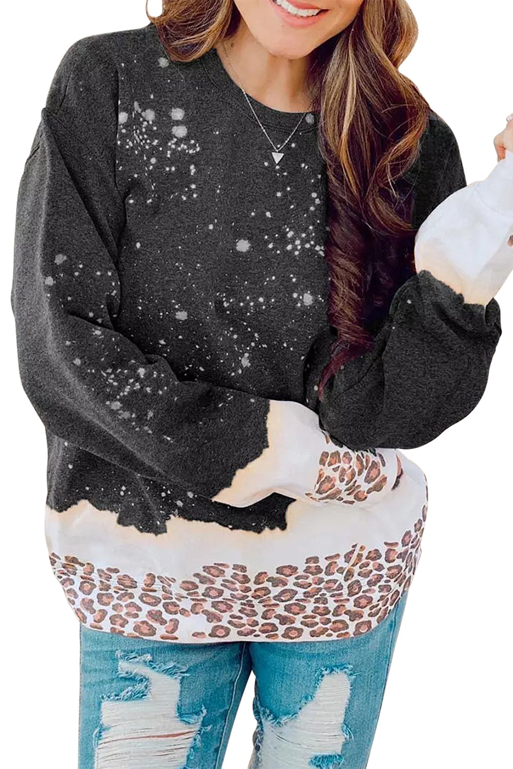Black Christmas Santa Claus Leopard Print Graphic Sweatshirt