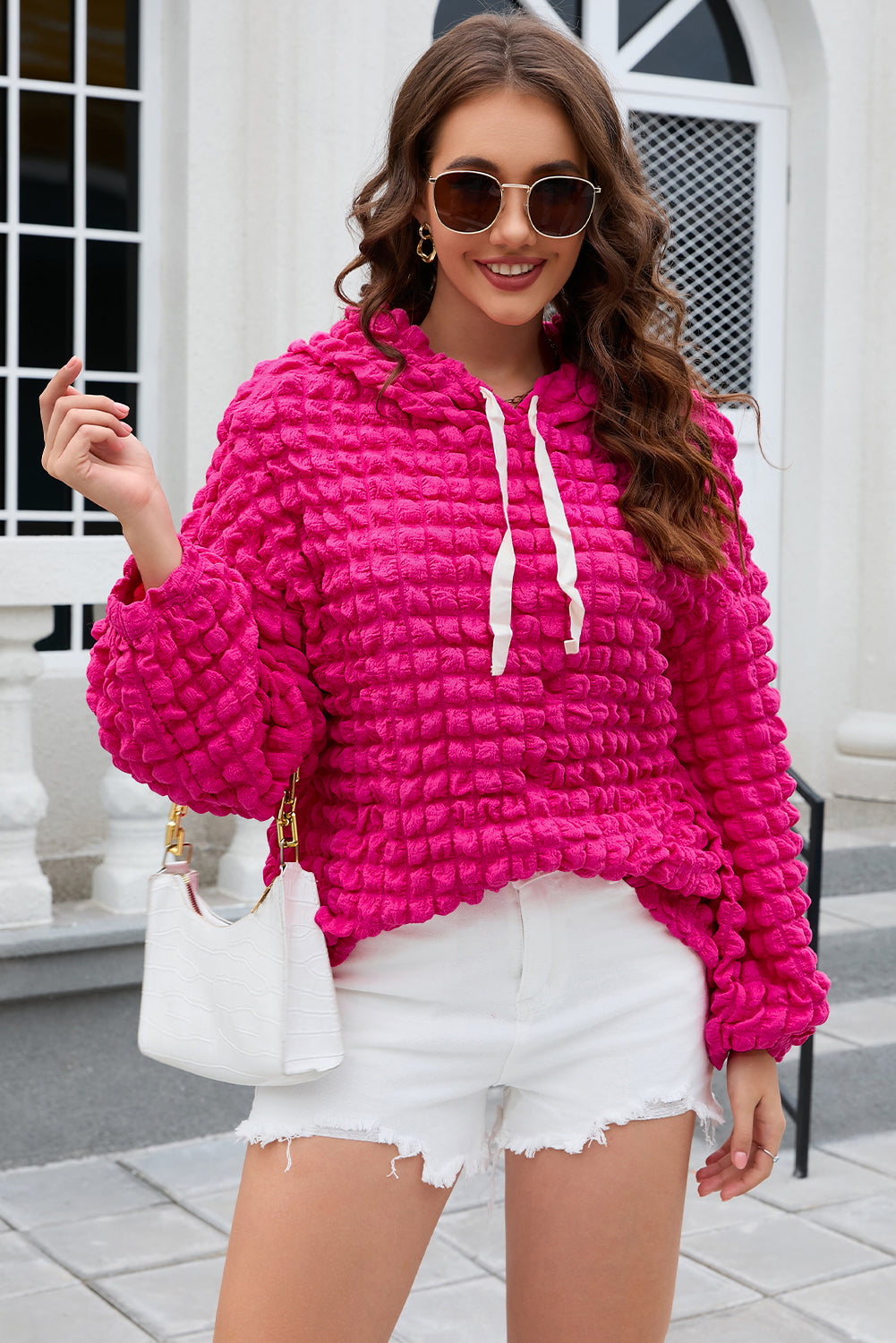 Green Bubble Textured Waffle Hoodie