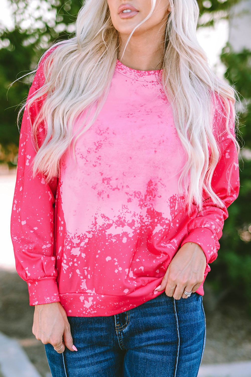 Rose Christmas Santa Claus Tie Dye Print Pullover Sweatshirt