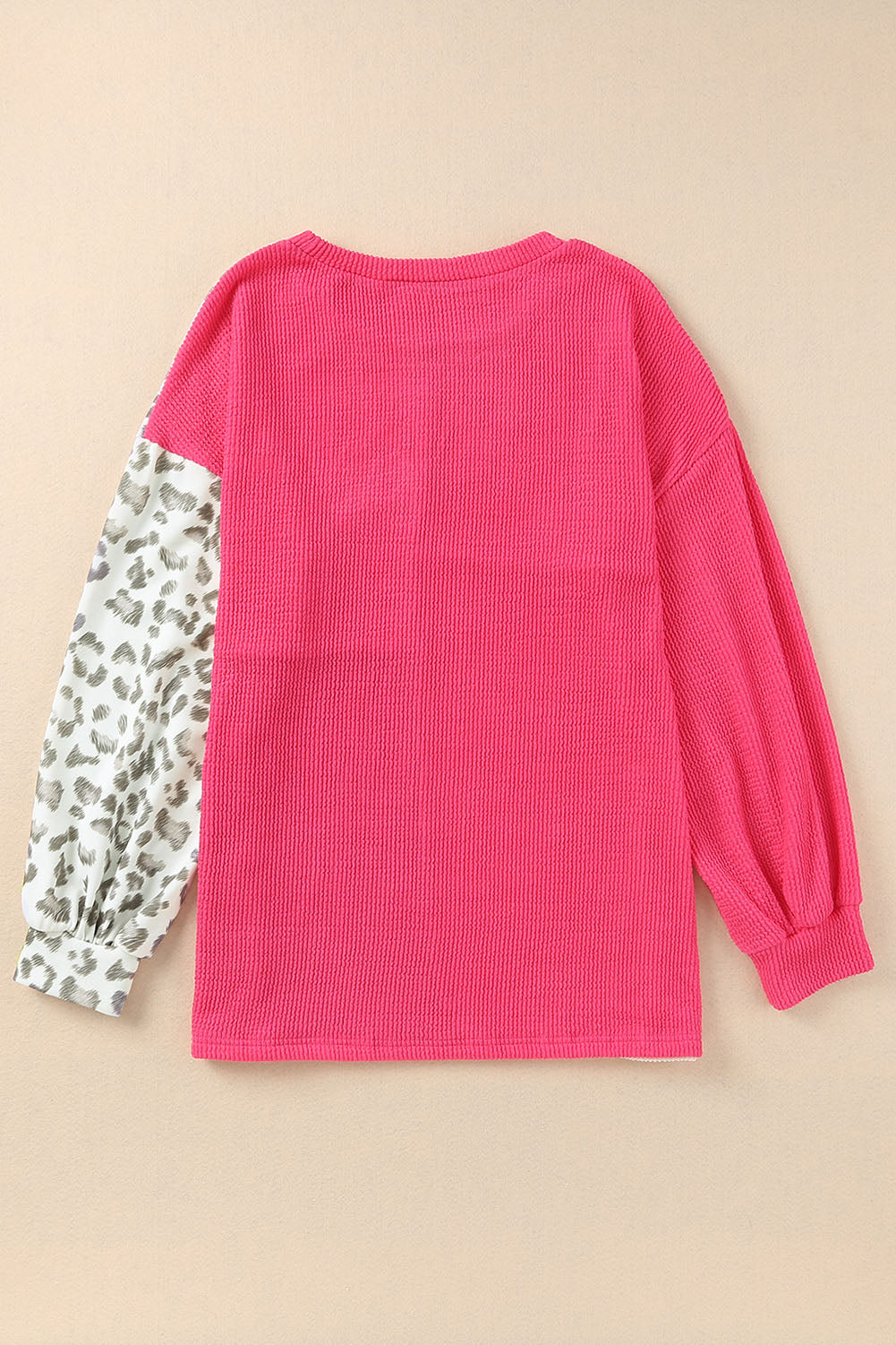 Khaki Ribbed Color Block Leopard Splicing Plus Size Top