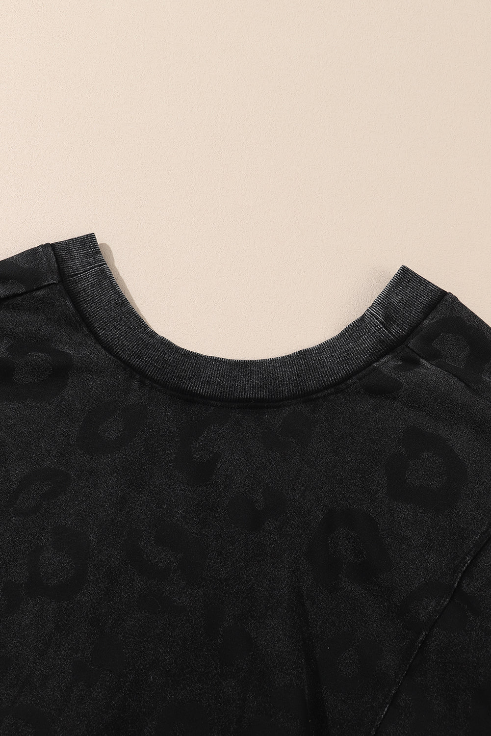Gray Vintage Washed Leopard T-Shirt Dress with Pockets