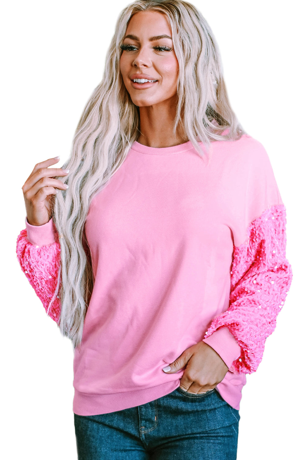 Pink Plus Size Sequin Sleeves Nutcracker Graphic Sweatshirt