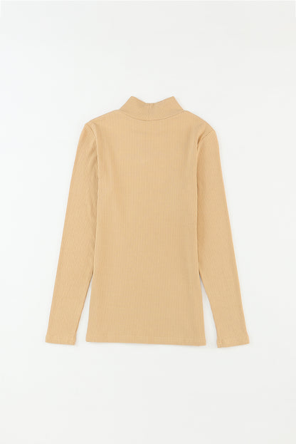 Black Ribbed Knit High Neck Long Sleeve Top