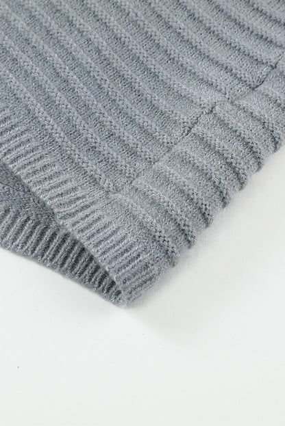 Black Horizontal Rib Knitted Open Front Hooded Cardigan