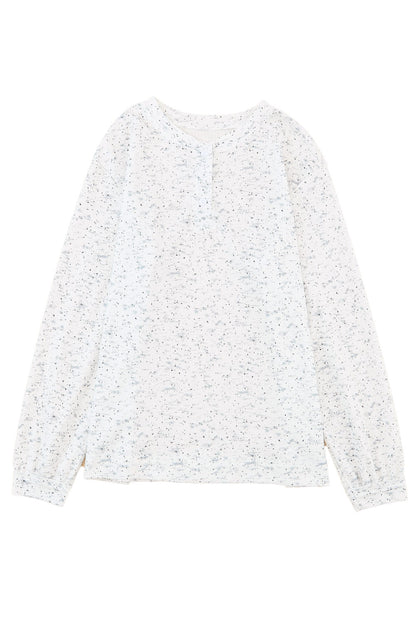 Gray Slouchy Heather Rib Knit Long Sleeve Henley Top