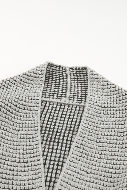 Gray Plaid Knitted Long Open Front Cardigan
