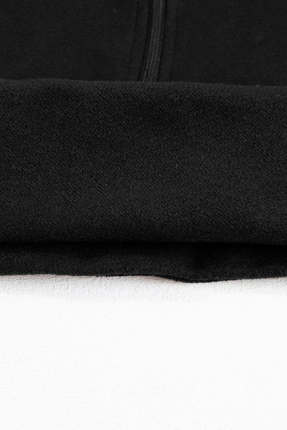 Brown Zip Up Stand Collar Ribbed Thumbhole Sleeve Sweatshirt