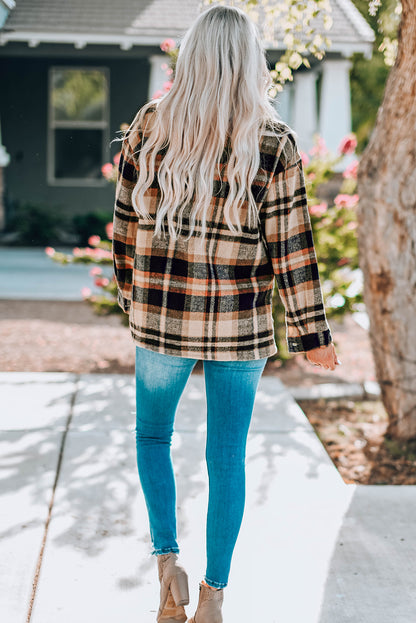 Navy Blue Plus Size Plaid Flap Pocket Shacket