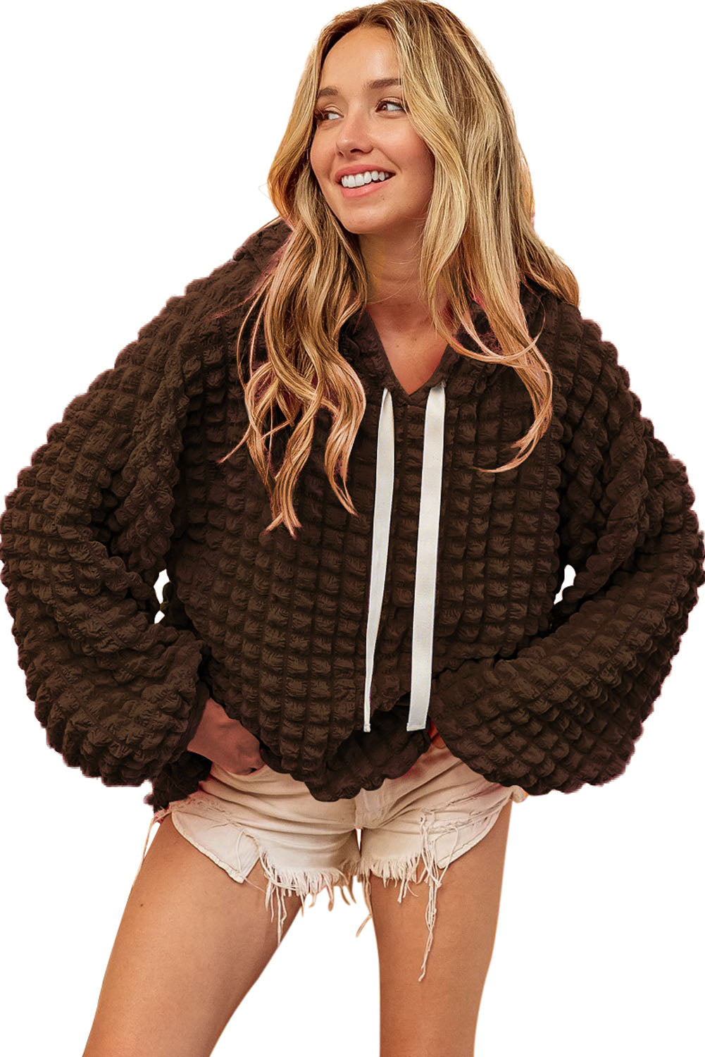 Green Bubble Textured Waffle Hoodie