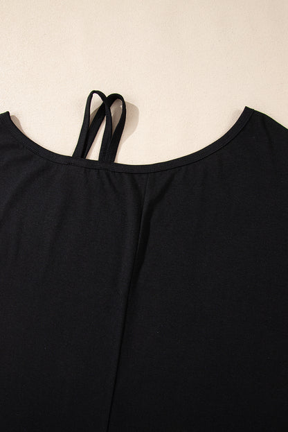 Black One Shoulder Long Sleeve Shift Blouse